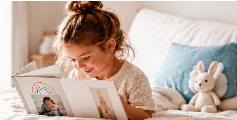Kind dat een herinneringenboek bekijkt